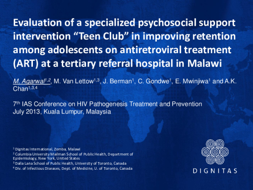 Agarwal 2013_Dignitas Teen Club outcomes IAS 2013